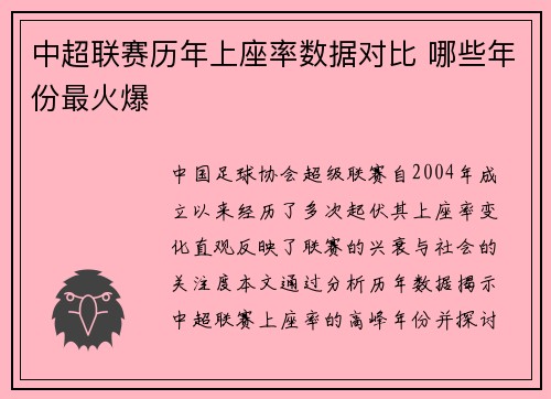 中超联赛历年上座率数据对比 哪些年份最火爆